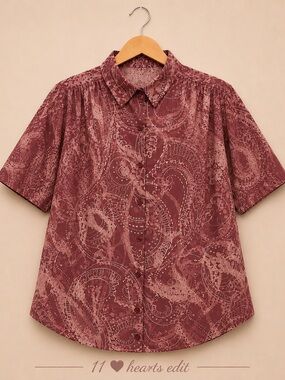 Only Necessities 1X Mauve Paisley Button Down Blouse Oversized Boho Shirt